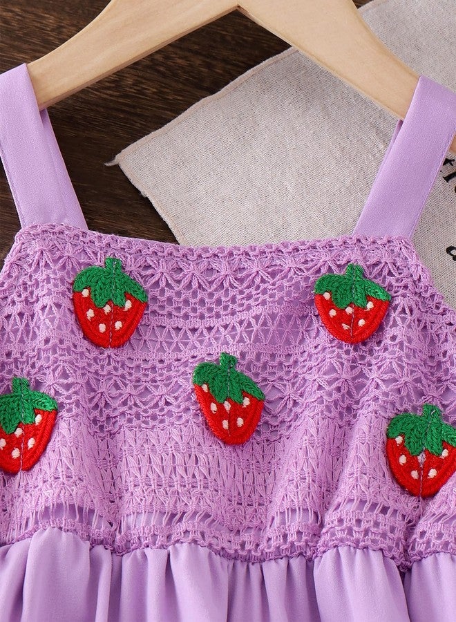 Frogwill Girls Mesh Crochet Strawberry Dress Summer Sundress with Matching Bag 4T, PurpleMesh - Image 5