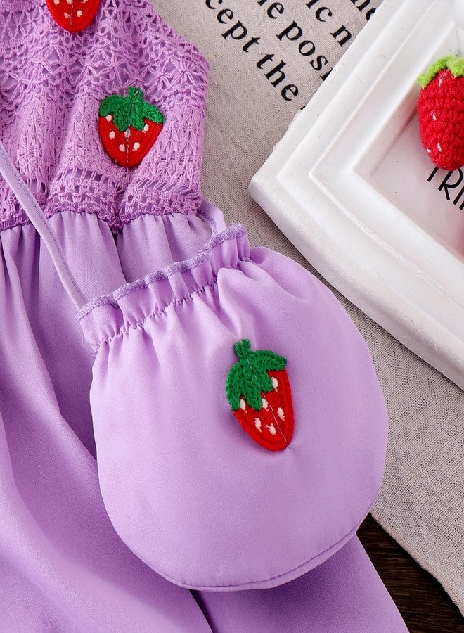 Frogwill Girls Mesh Crochet Strawberry Dress Summer Sundress with Matching Bag 4T, PurpleMesh - Image 3