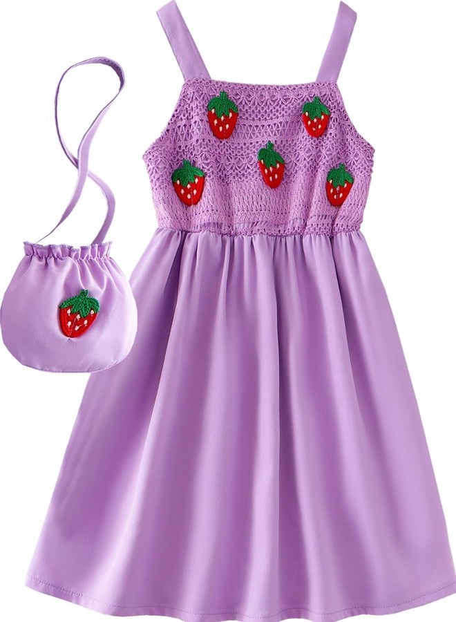 Frogwill Girls Mesh Crochet Strawberry Dress Summer Sundress with Matching Bag 4T, PurpleMesh - Image 1