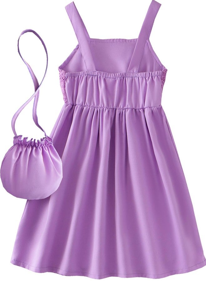 Frogwill Girls Mesh Crochet Strawberry Dress Summer Sundress with Matching Bag 4T, PurpleMesh - Image 4