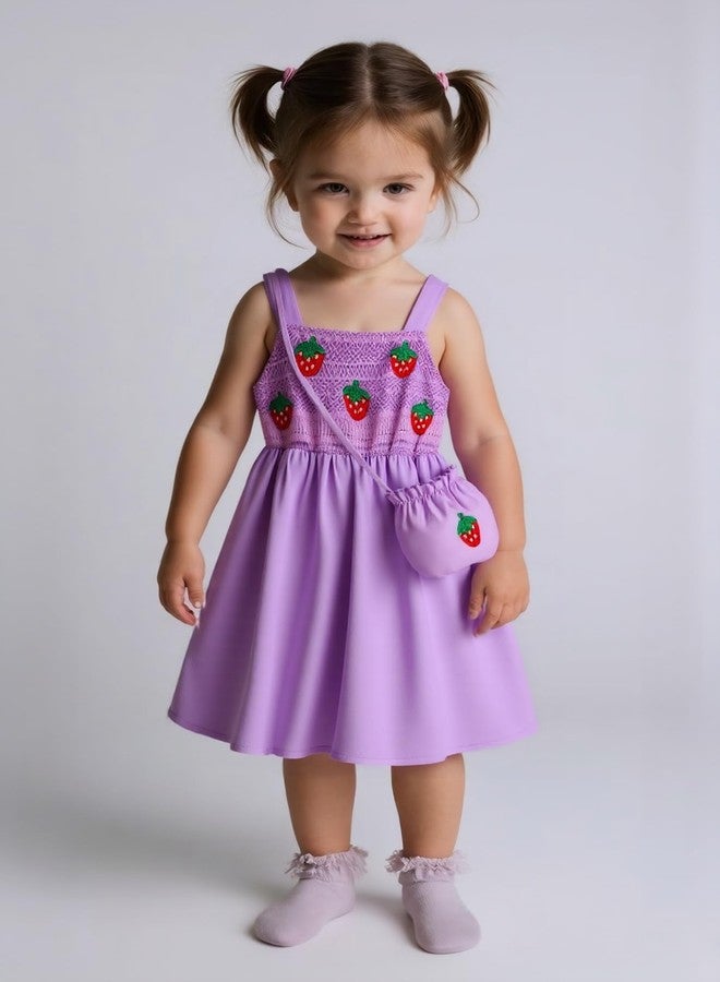 Frogwill Girls Mesh Crochet Strawberry Dress Summer Sundress with Matching Bag 4T, PurpleMesh - Image 2