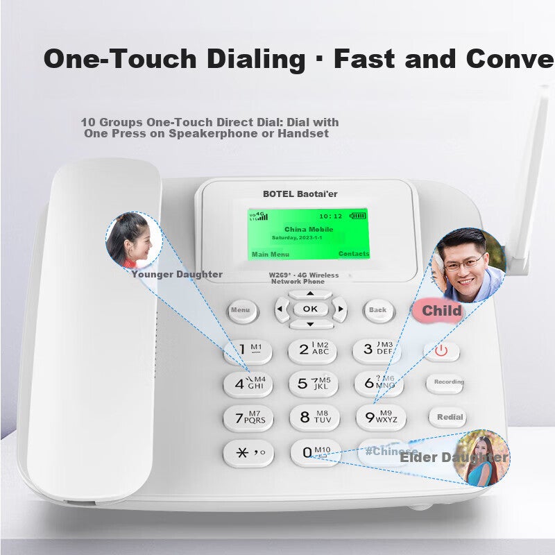 JD Jing Zao هاتف باوتاير 4G بطاقة SIM لجميع الشبكات هاتف ثابت متنقل متوافق مع موبايل يونيكوم تيليكوم بث 4G 5G وظيفة تسجيل الهاتف المنزلي المكتبي W269 أبيض - Image 3
