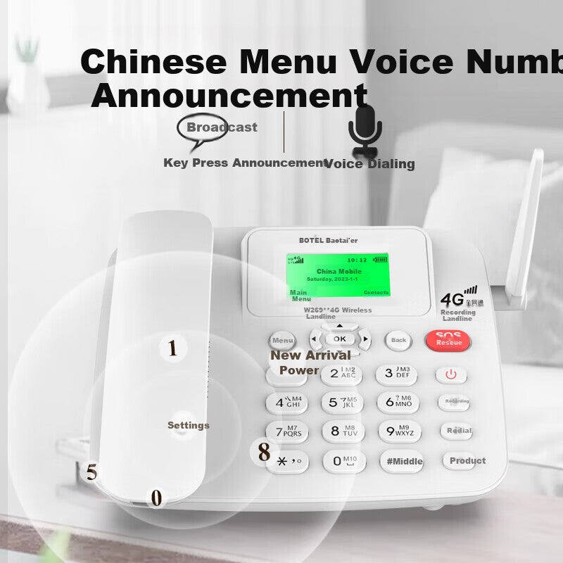 JD Jing Zao هاتف باوتاير 4G بطاقة SIM لجميع الشبكات هاتف ثابت متنقل متوافق مع موبايل يونيكوم تيليكوم بث 4G 5G وظيفة تسجيل الهاتف المنزلي المكتبي W269 أبيض - Image 5