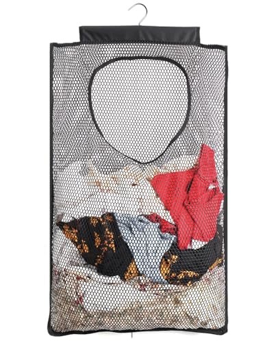 ALYER Breathable Mesh Laundry Hamper,Foldable Hanging Closet Storage Basket,Portable Space Saving Dirty Clothes Bag (Black) - Image 1