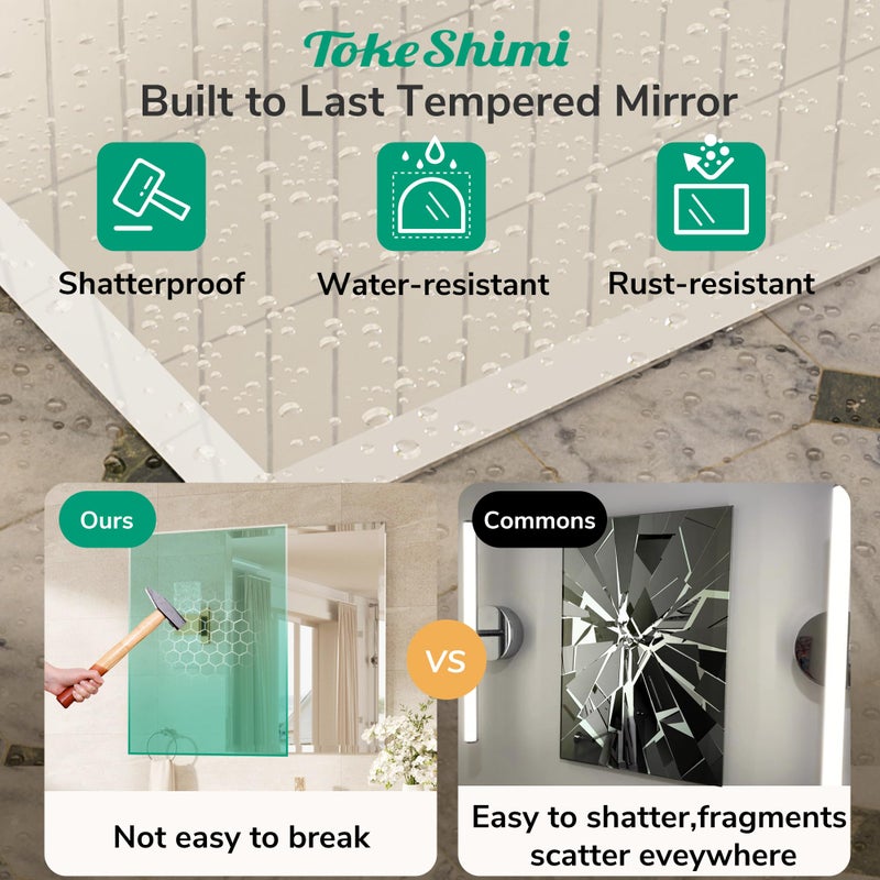 TokeShimi 24x30 Frameless Bathroom Mirror for Over Sink, Tempered Beveled Wall Mirror with 1" Beveled Edge, Shatterproof Rectangle Mirrored for Vanity, Living Room, Entryway, Restroom - Image 3