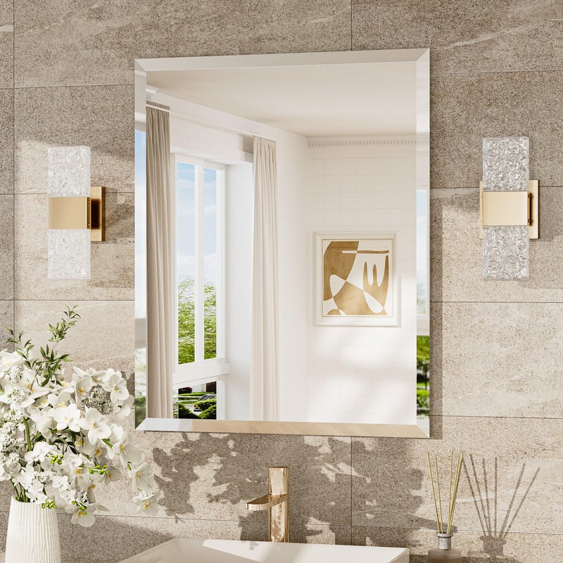 TokeShimi 24x30 Frameless Bathroom Mirror for Over Sink, Tempered Beveled Wall Mirror with 1" Beveled Edge, Shatterproof Rectangle Mirrored for Vanity, Living Room, Entryway, Restroom - Image 1