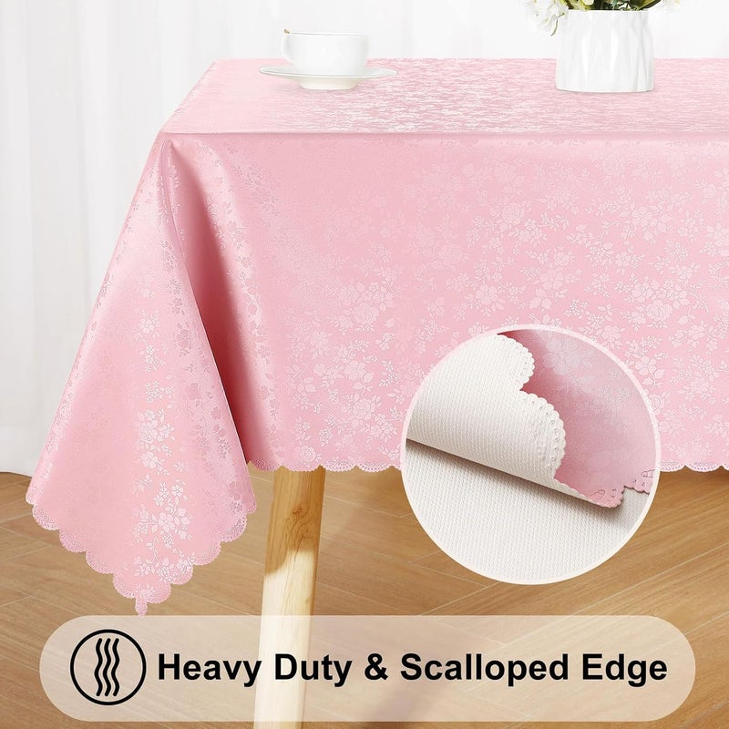 smiry Rectangle Table Cloth, Waterproof Heavy Duty Vinyl Tablecloths, Wipeable Washable Table Cover for Kitchen, Valentines & Dining Room (Pink, 52" X 70") - Image 4