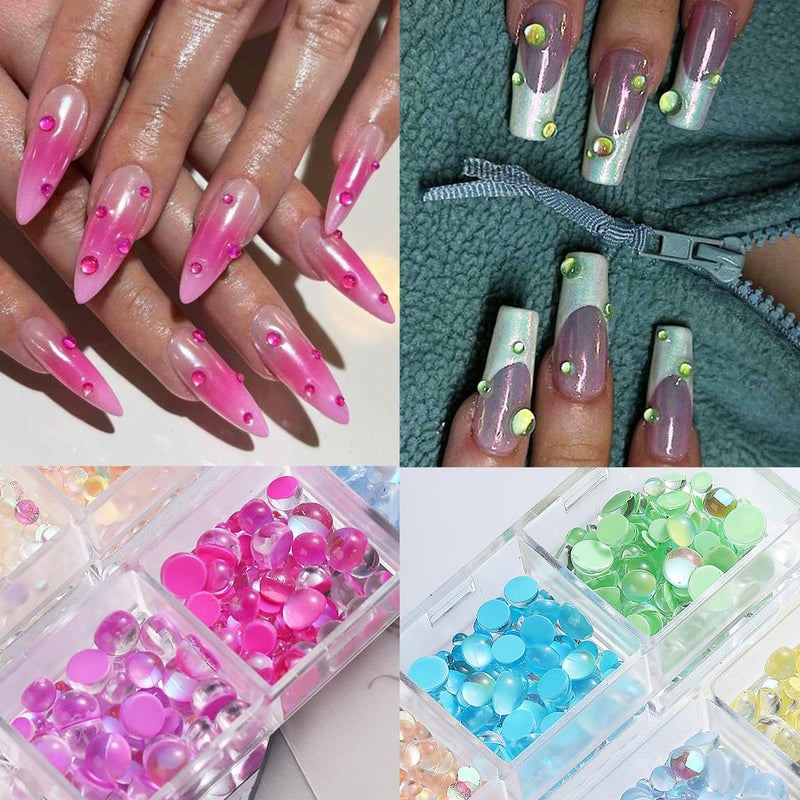 Fcozpjk 3D Aurora Bubble Nail Beads, Mixed Crystal Mermaid Beads for Nails, Nail Art Rhinestones Set with Tweezers, Colored Pearls for Nails, Y2K Nail Charms, Flatback Diamond Gems Decoration Supplies - Image 5