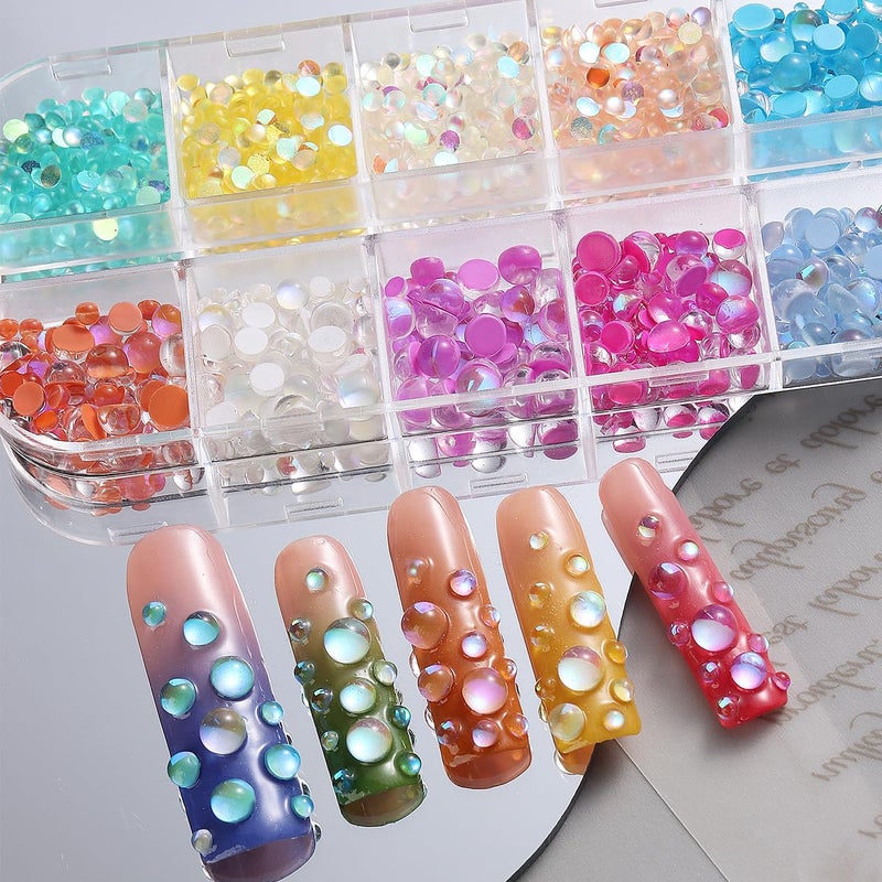 Fcozpjk 3D Aurora Bubble Nail Beads, Mixed Crystal Mermaid Beads for Nails, Nail Art Rhinestones Set with Tweezers, Colored Pearls for Nails, Y2K Nail Charms, Flatback Diamond Gems Decoration Supplies - Image 3