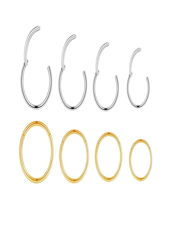 HQLA 4Pairs 18G Surgical Steel Hinged Clicker Segment Nose Rings Hoop Helix Cartilage Daith Tragus Sleeper Earrings Body Piercing for Women Men 6mm 8mm 10mm 12mm (18G - Steel/Gold - 6mm-12mm -8Pcs) - Image 1