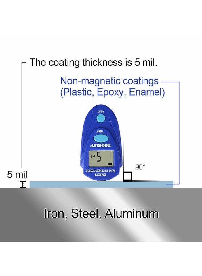 Thickness Gauge, Digital Painting Thickness Meter Mini LCD Car Coating Thickness Gauge, LCD Enamel MIni Paint Thickness Gauge Meter Tool, Blue - Image 4