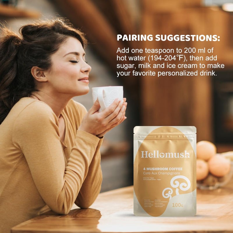 قهوة هيلوموش العضوية الفورية بالفطر مع ليوز مان، ريشى، تشاجا وكورديسيبس، مشروب أدا بتوجين للطاقة الأكبر، المزيد من التركيز، تحسين الهضم ودعم الأمعاء 28 حصة 3.52 أونصة - Image 5