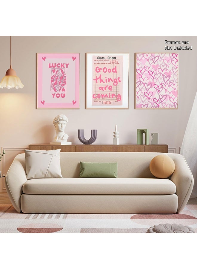 Djmwtb Trendy Preppy Poster Set of 3 Pink Lucky You Canvas Wall Art Prints - Image 3