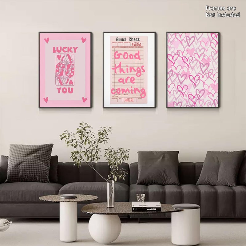 Djmwtb Trendy Preppy Poster Set of 3 Pink Lucky You Canvas Wall Art Prints - Image 5