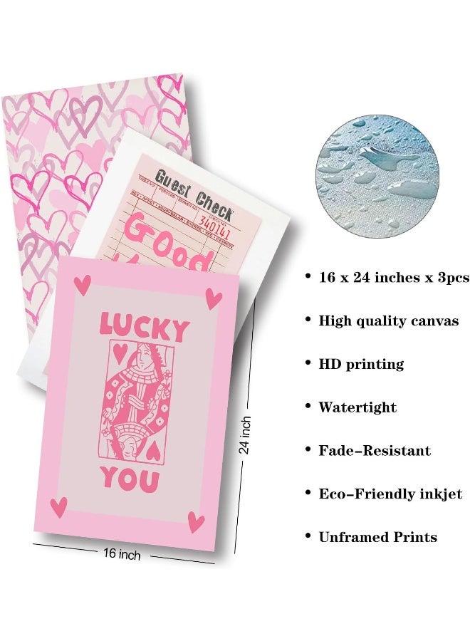 Djmwtb Trendy Preppy Poster Set of 3 Pink Lucky You Canvas Wall Art Prints - Image 2
