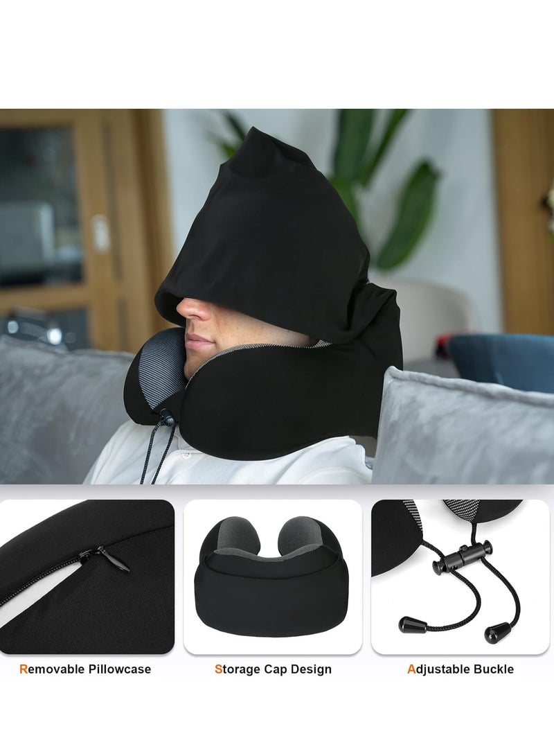 SYOSI وسادة رقبة للسفر، وسادة سفر من فوم الذاكرة مع غطاء، دعم رأس الطائرة للبالغين، محمولة للمكتب والسيارات والقطارات والرحلات الطويلة للنوم (أسود) - Image 2