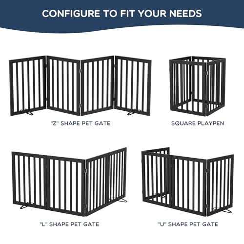 Homykic Bamboo Freestanding Dog Gate, No Assembly Pet Gate Indoor, 24”H x 75”W Extra Wide Foldable Puppy Barrier Fence with Support Feet for the House, Doorways Stairs, 4 Panels, No Drilling, Black - Image 5