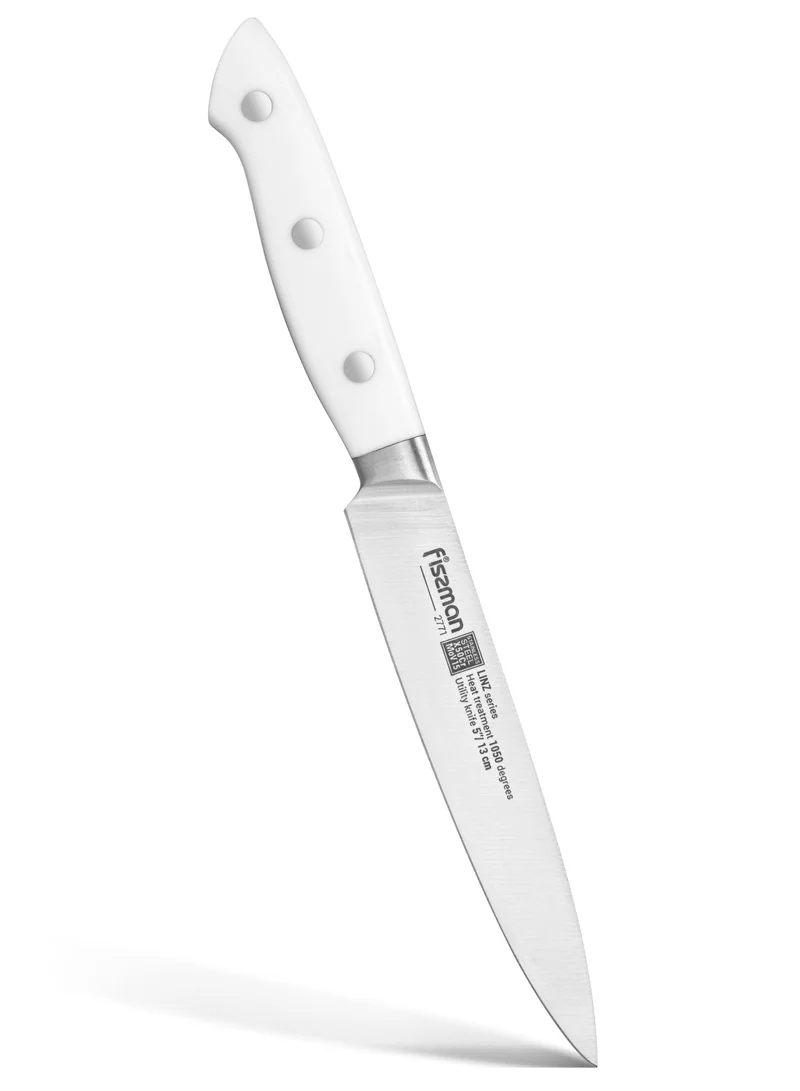 Fissman 5" Utility Knife, Kitchen Knife Ultra Sharp, German X50Cr15MoV Stainless Steel Knife Linz Series | Professional Well-Balanced Kitchen Knife | White ABS Ergonomic Handle for Kitchen, Restaurant