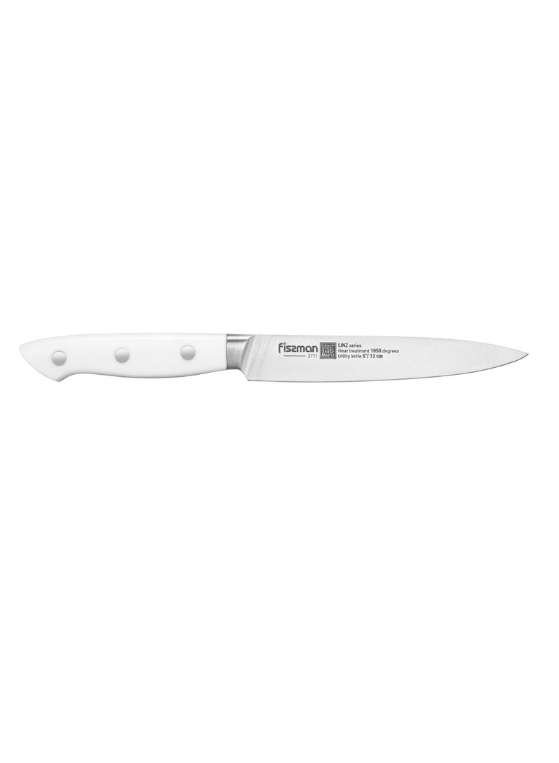 Fissman 5" Utility Knife, Kitchen Knife Ultra Sharp, German X50Cr15MoV Stainless Steel Knife Linz Series | Professional Well-Balanced Kitchen Knife | White ABS Ergonomic Handle for Kitchen, Restaurant  - Image 5