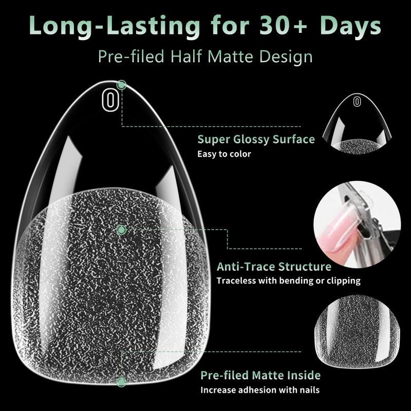 Leykosh Short Almond Nail Tips, 15 Sizes 240 PCS Clear Acrylic Soft Fake Nails Gel Nail Tips, Full Cover Pre-Shaped Matte Long Lasting Press on Nails Extension for DIY Beginners & Salon Manicure - Image 5