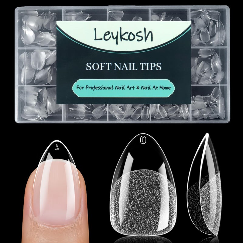 Leykosh Short Almond Nail Tips, 15 Sizes 240 PCS Clear Acrylic Soft Fake Nails Gel Nail Tips, Full Cover Pre-Shaped Matte Long Lasting Press on Nails Extension for DIY Beginners & Salon Manicure - Image 1