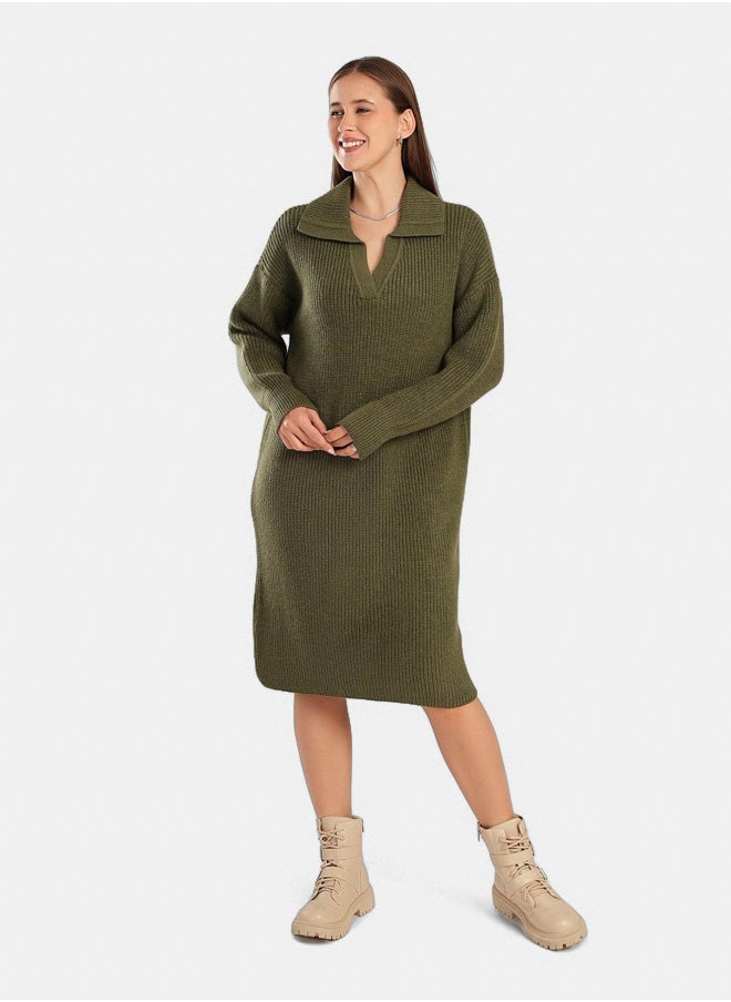 Clue Collared V-Neck Dress  - Image 1