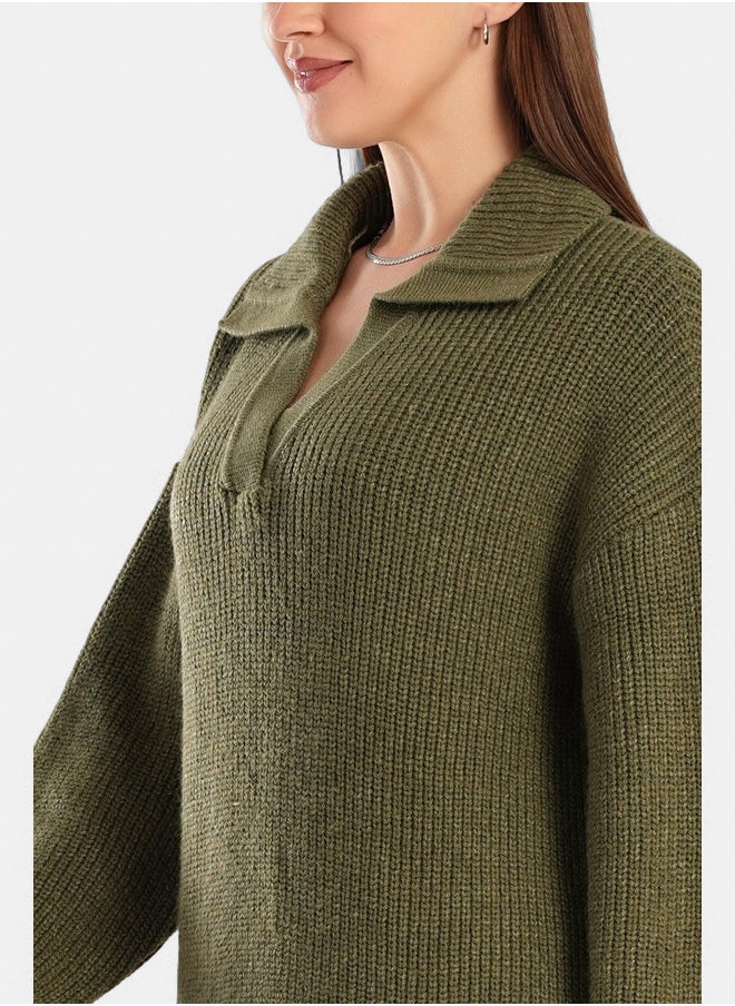 Clue Collared V-Neck Dress  - Image 3