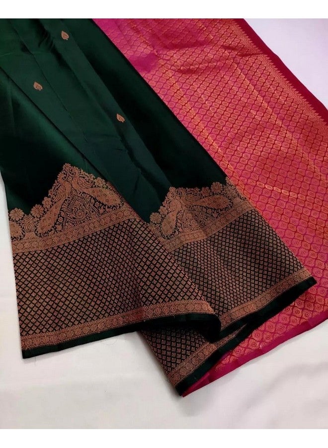 Avantika Fashion Women's Kanjivaram Soft Silk Banarasi Sarees With Blouse Piece, Green - Image 3