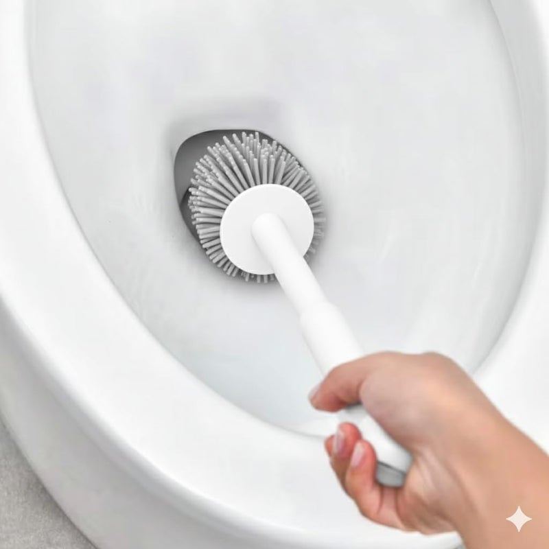 Home-Cloud Silicone Toilet Brush | Wall Mounted Toilet Cleaning Brushes |Brushes for Bathroom Cleaning Japanese Modern with Soft Bristle Can Also Be Wall Hanged.with Holder (White) - Image 5