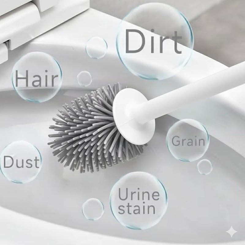 Home-Cloud Silicone Toilet Brush | Wall Mounted Toilet Cleaning Brushes |Brushes for Bathroom Cleaning Japanese Modern with Soft Bristle Can Also Be Wall Hanged.with Holder (White) - Image 3