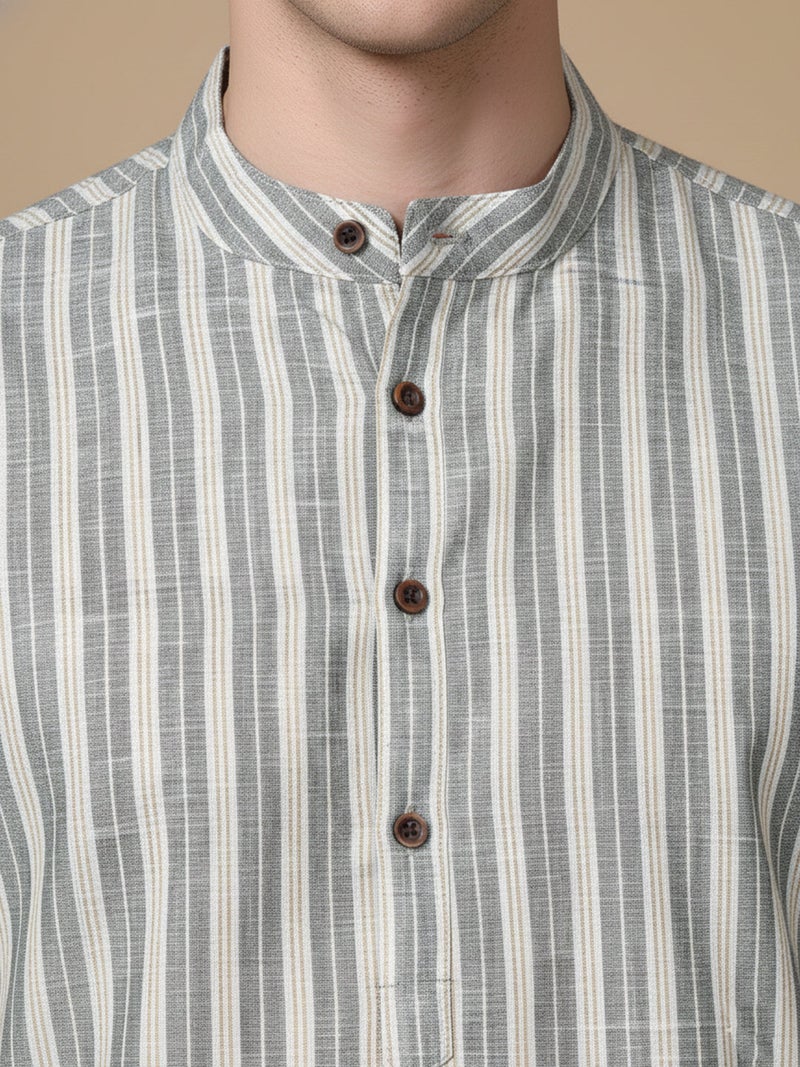 NOZ2TOZ Grey Striped Cotton Blend Kurta for Men - Image 5