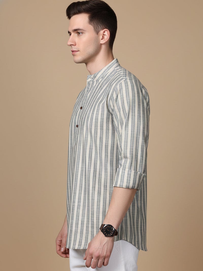 NOZ2TOZ Grey Striped Cotton Blend Kurta for Men - Image 2