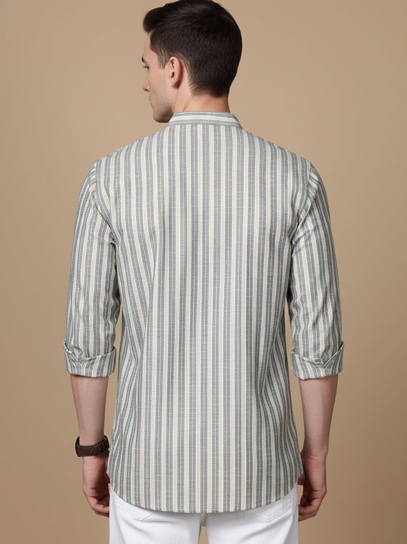 NOZ2TOZ Grey Striped Cotton Blend Kurta for Men - Image 3