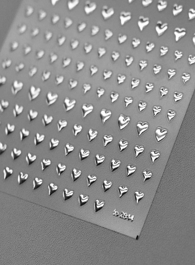 Metallic Heart Nail Art Stickers - 5D Silver Liquid Alloy Design, Self Adhesive Nail Art Decals for Nail Art Decoration,Valentines Silver Heart Back Glue Nail Stickers for Women - Image 5