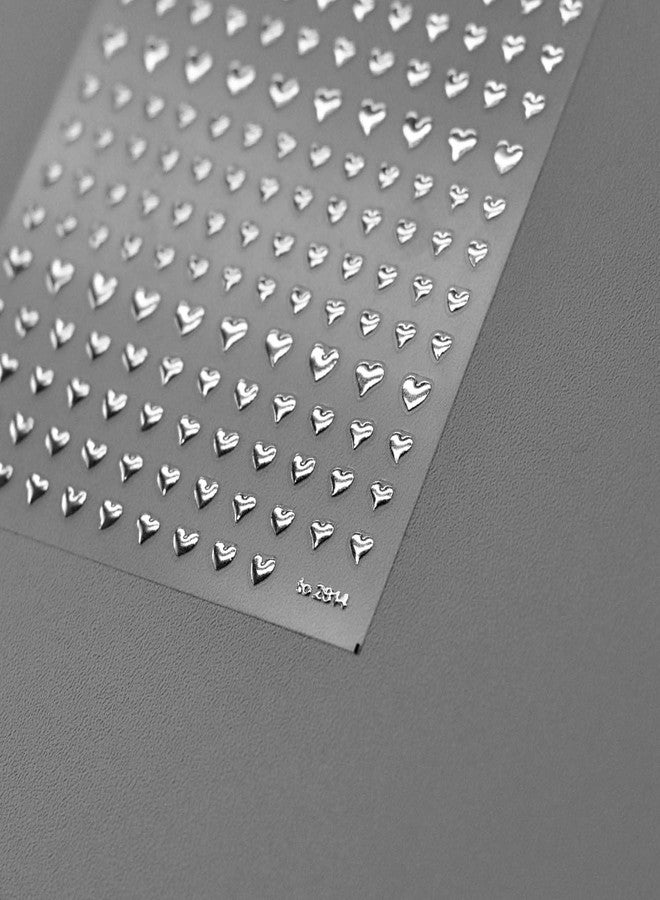 Metallic Heart Nail Art Stickers - 5D Silver Liquid Alloy Design, Self Adhesive Nail Art Decals for Nail Art Decoration,Valentines Silver Heart Back Glue Nail Stickers for Women - Image 1