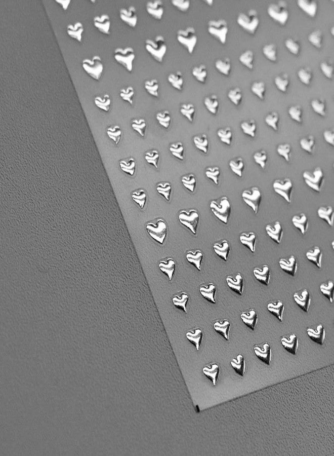 Metallic Heart Nail Art Stickers - 5D Silver Liquid Alloy Design, Self Adhesive Nail Art Decals for Nail Art Decoration,Valentines Silver Heart Back Glue Nail Stickers for Women - Image 2