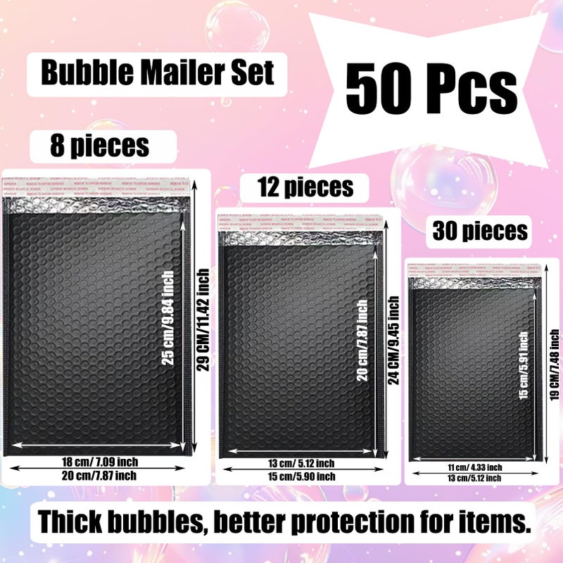 xlehoely 50 PCS Bubble Mailers, Black Poly Padded Envelopes, Waterproof Shipping Bags, Self Seal Cushion Envelopes for Mailing, Shipping, Packing, Small Business, 3 Sizes - Image 2
