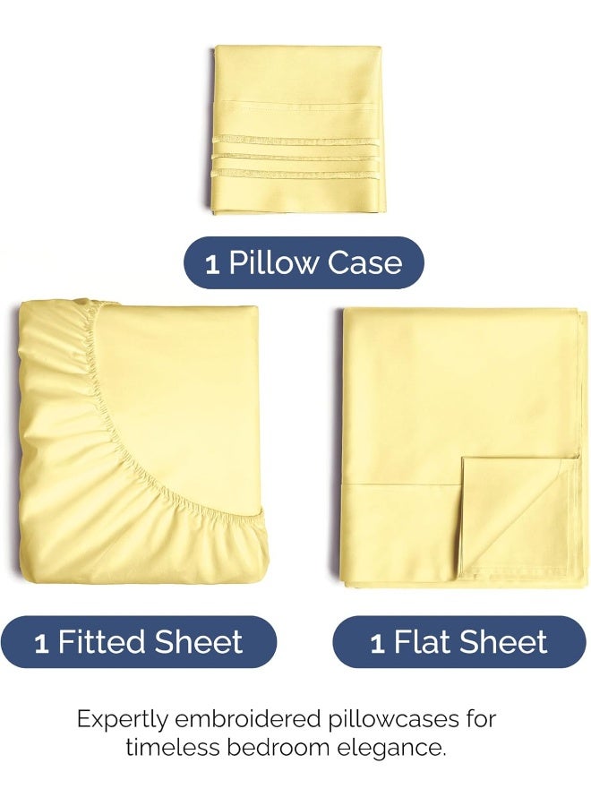 CGK Unlimited Twin Size 3 Piece Sheet Set - Comfy Breathable & Cooling Bed Sheets Set - Hotel Luxury Bedding for Women, Men, Kids & Teens - Deep Pockets, Easy Secure Fit, Soft and Wrinkle Free - Oeko-Tex - Yellow  - Image 2