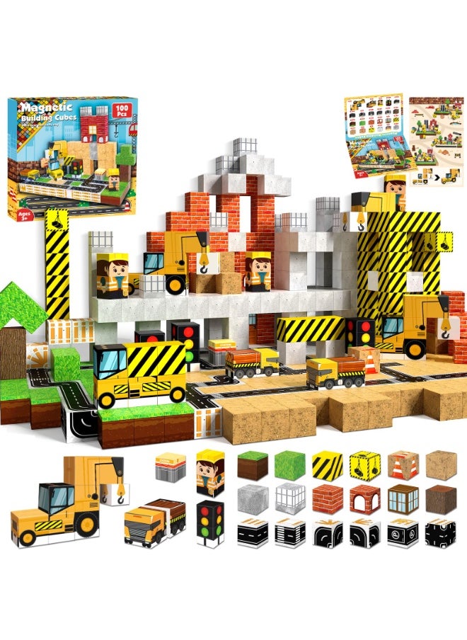 NIBEMINENT Magnetic Blocks-100PCS Magnetic Building Blocks, Magnetic Blocks Road with Car STEM Toddler Kids Toys, Construction Toys for Kids Ages 3+, Christmas Birthday Gifts for Boys & Girls  - Image 1