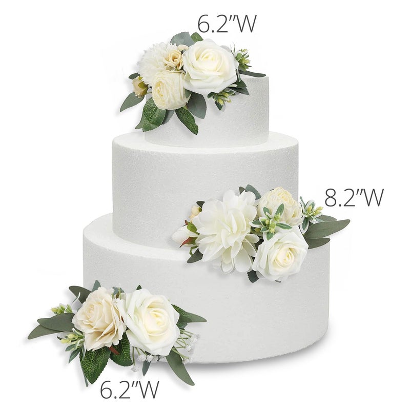 Rinlong 3Pcs Pre-made Cake Flowers Toppers White Green Cake Decorations Wedding Cake Decorating Flowers Decor Birthday Baptism Party Cake Topper - Image 5