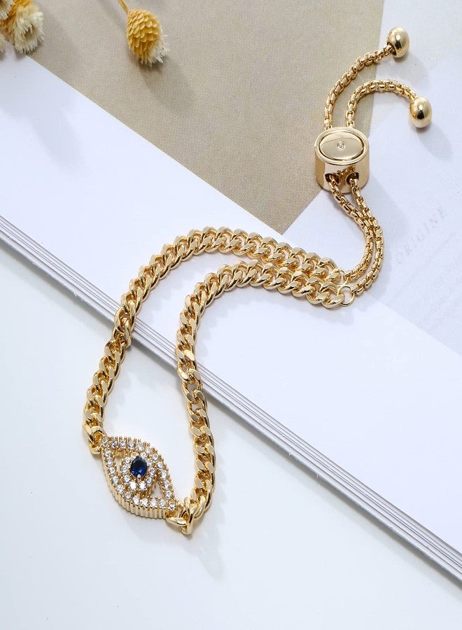 Apsvo 14k Gold Plated Anti Evil Eye Bracelets for Women Adjustable Blue Cubic Zirconia Dainty Third Eye Trendy Jewelry Pulseras de Mal de Ojo Turco Para Mujeres - Image 4
