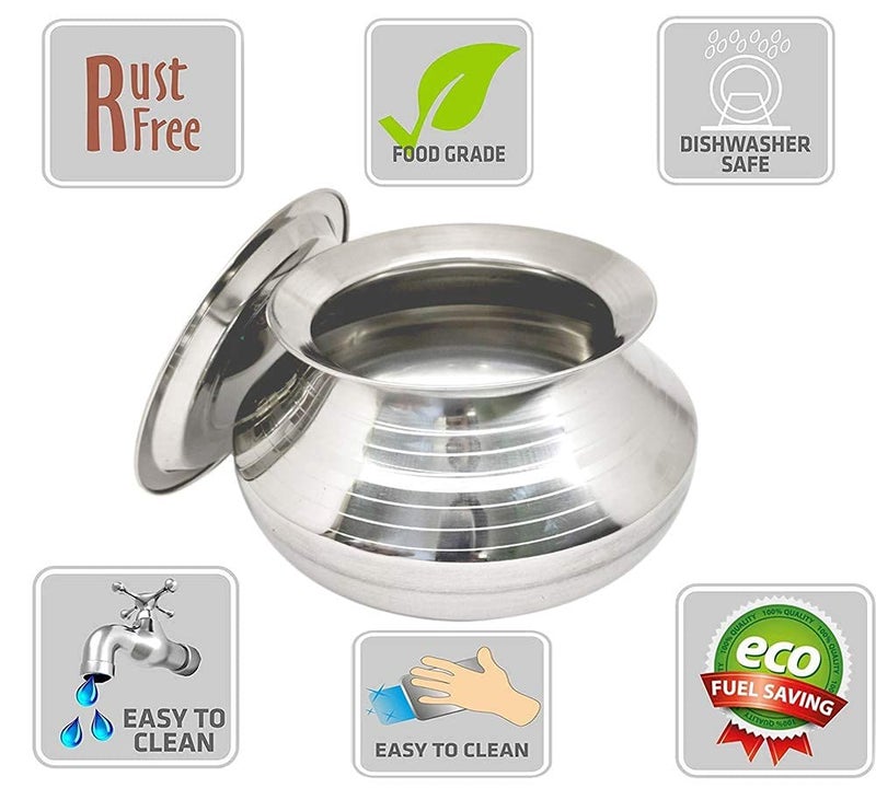 KITCART Small Stainless Steel Handi with Lid (Pongal Handi, 3500 ML, Dishwasher Safe) Handi 3.5 L with Lid (Stainless Steel) (3.5 Liter) - Image 2