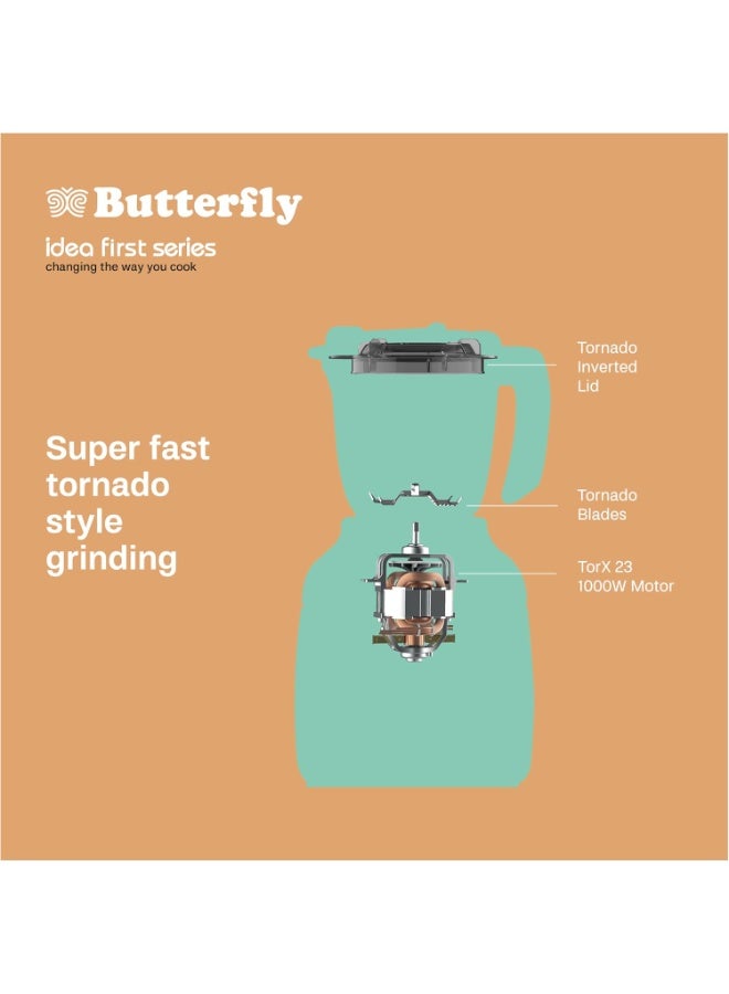 باترفلاي Butterfly ZieraBlack 1000 Watt Mixer Grinder | 6 Jars | Coarse Grinding Jar | Uniform Grinding - Tornado Blade & Lid | Smudge Free & Long Lasting Annealed SS Jars | Torx23 Motor| 5 Years Warranty - Image 3