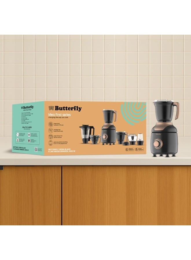 باترفلاي Butterfly ZieraBlack 1000 Watt Mixer Grinder | 6 Jars | Coarse Grinding Jar | Uniform Grinding - Tornado Blade & Lid | Smudge Free & Long Lasting Annealed SS Jars | Torx23 Motor| 5 Years Warranty - Image 5