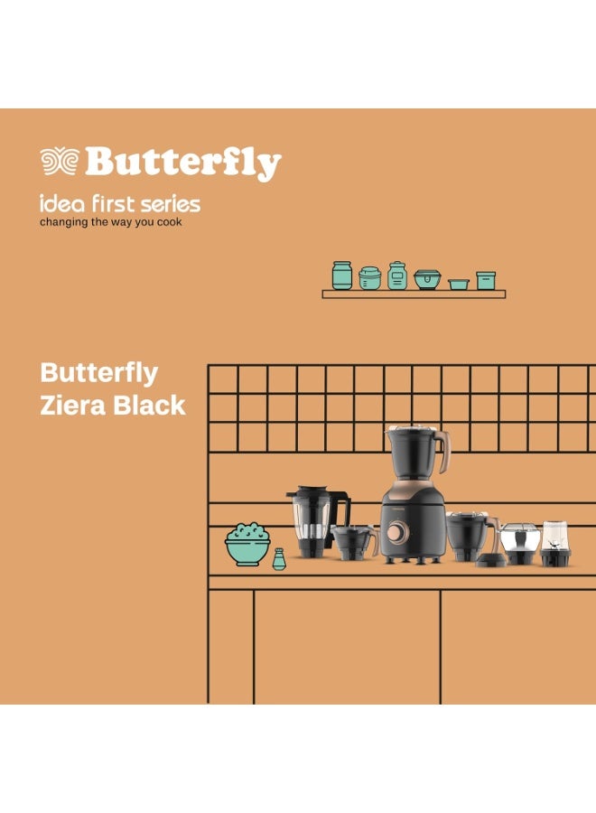 باترفلاي Butterfly ZieraBlack 1000 Watt Mixer Grinder | 6 Jars | Coarse Grinding Jar | Uniform Grinding - Tornado Blade & Lid | Smudge Free & Long Lasting Annealed SS Jars | Torx23 Motor| 5 Years Warranty - Image 4
