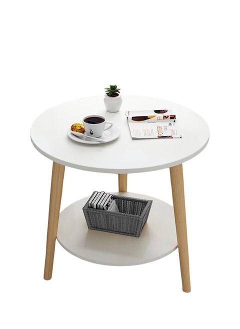 Round Coffee Table 2 Tier Coffee Table, Round End Table Sturdy Bedroom Guest Room Bedside Corner Table With Storage Function For Home Office Decoration 50*50*49cm(White)