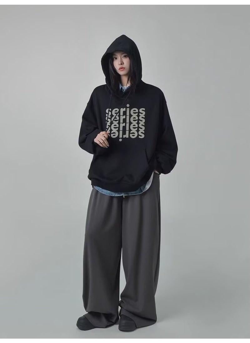 Generic - Autumn/Winter Fleece-Lined Thickened Sweatshirt Jacket 500g American Style DL1608 Regular Thin P38 Fleece Special P43 Black plus velvet - Image 1