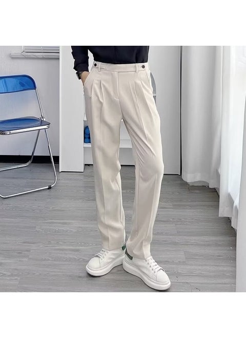 Italian Slim Straight Casual Mens Trousers Apricot