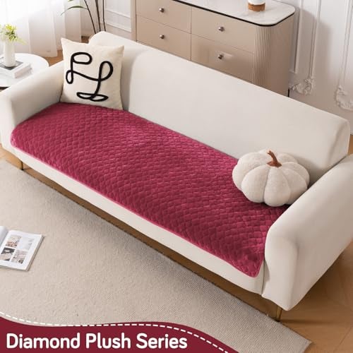 HOKIPO 'Diamond Plush' Premium Quilted Anti Slip Sofa Cover Mats for L Shape and 1/2/3 Seater Sofa. Make Your Own Sofa Cover Set, 70(D) x 60(L) cm, Wine (AR-5895-WINE) - Image 3