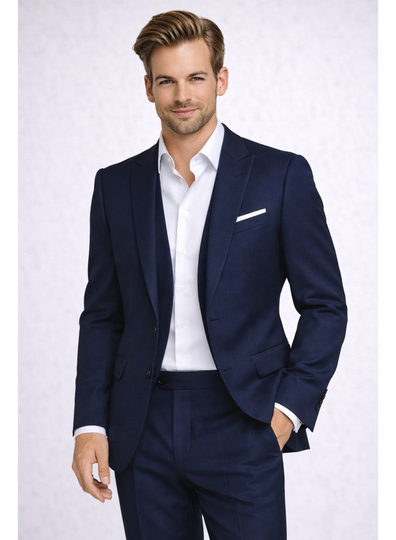 Lavandera Men's Two-Piece Suit, Two-Button, Elegant Style for Occasions and Meetings, Navy Blue
